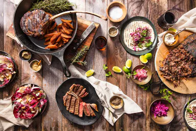 grilled meat on black pan