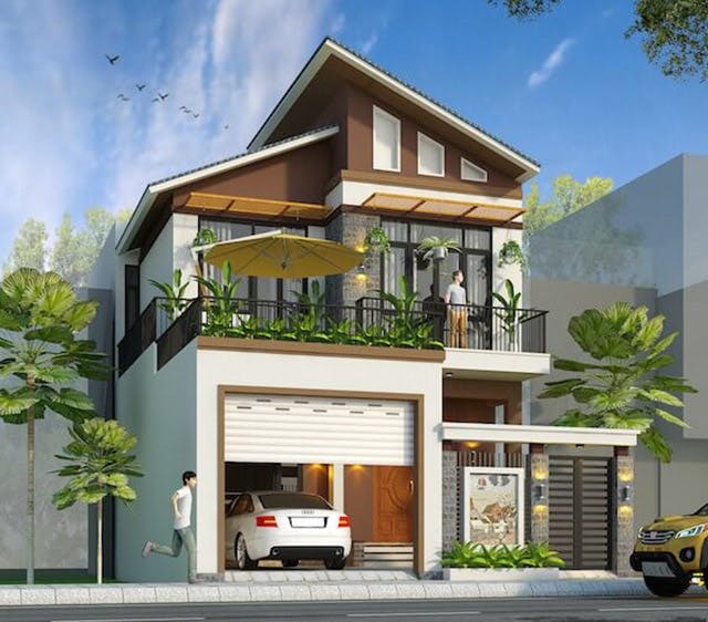 thiet ke nha 2 tang mai lech