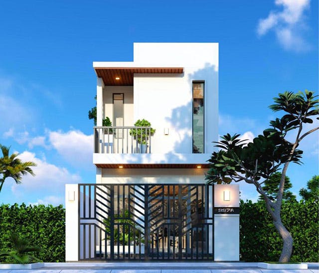 mẫu nhà phố dạng ống 2 tầng tối giản