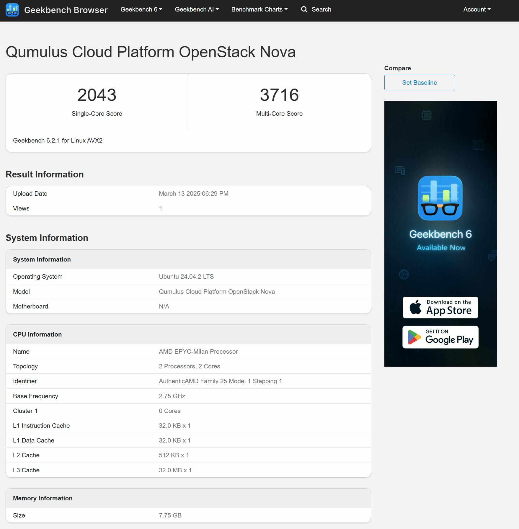 Qumulus Cloud Geekbench