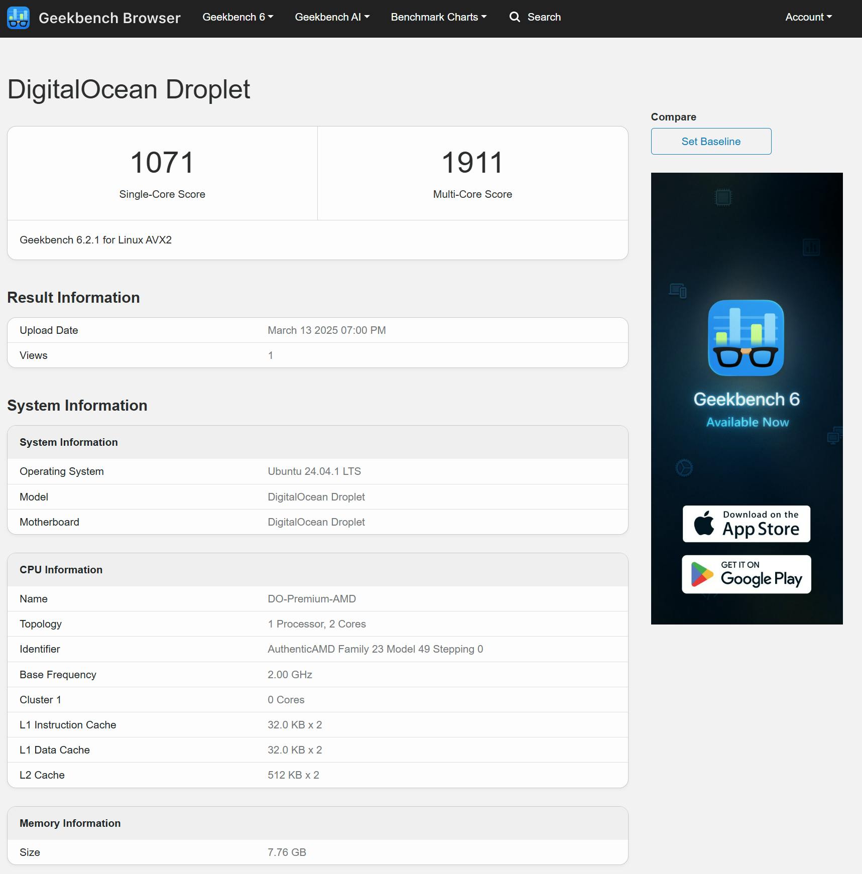 Digitalocean Geekbench