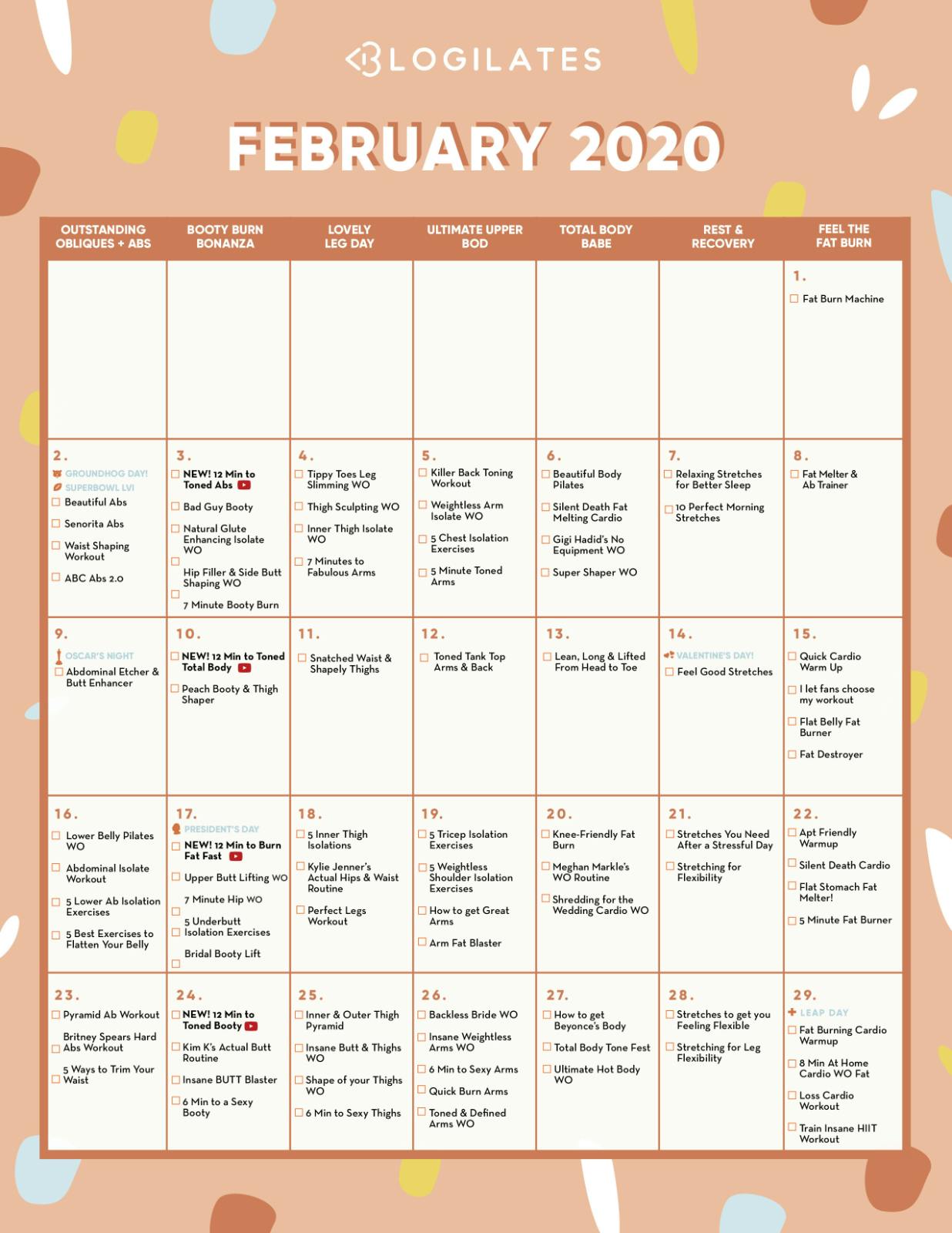 Calendar · The Blogilates February Workout Calendar