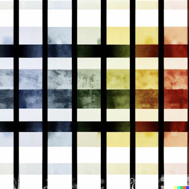 DALL·E 2022-07-13 16.22.02 - A wall divided vertically into four equal squares separated and bordered by black bands. Within each square, bands in one of four directions, each wit.png