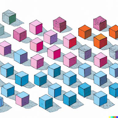 DALL·E 2022-07-13 16.19.13 - Twenty-one isometric cubes of varying sizes, each with color ink washes superimposed..png
