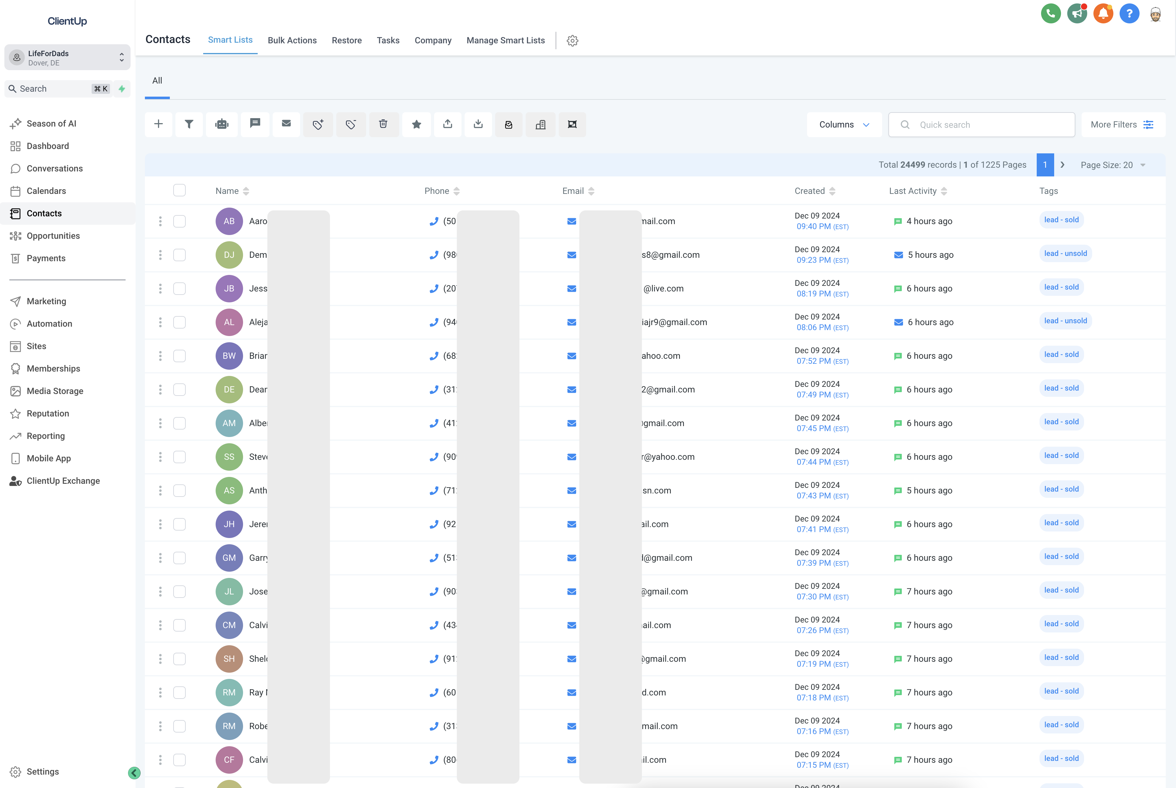 HighLevel CRM Example - 24,999 Leads (from Apr 18 2024 - December 10, 2024) from a Single Brand/Vertical