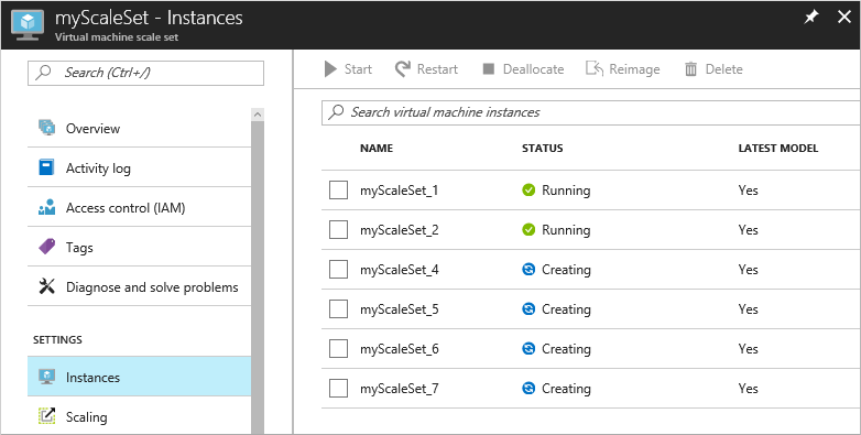 View a list of scale set VM instances