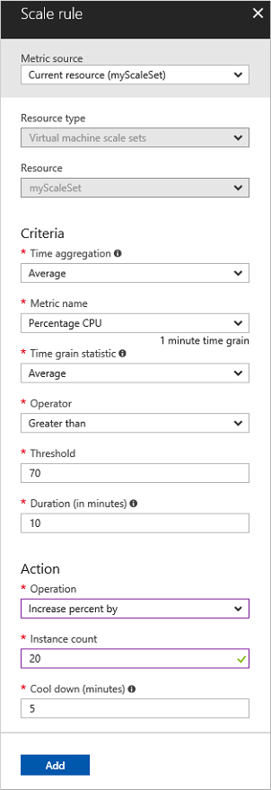 Create an autoscale rule to increase the number of VM instances
