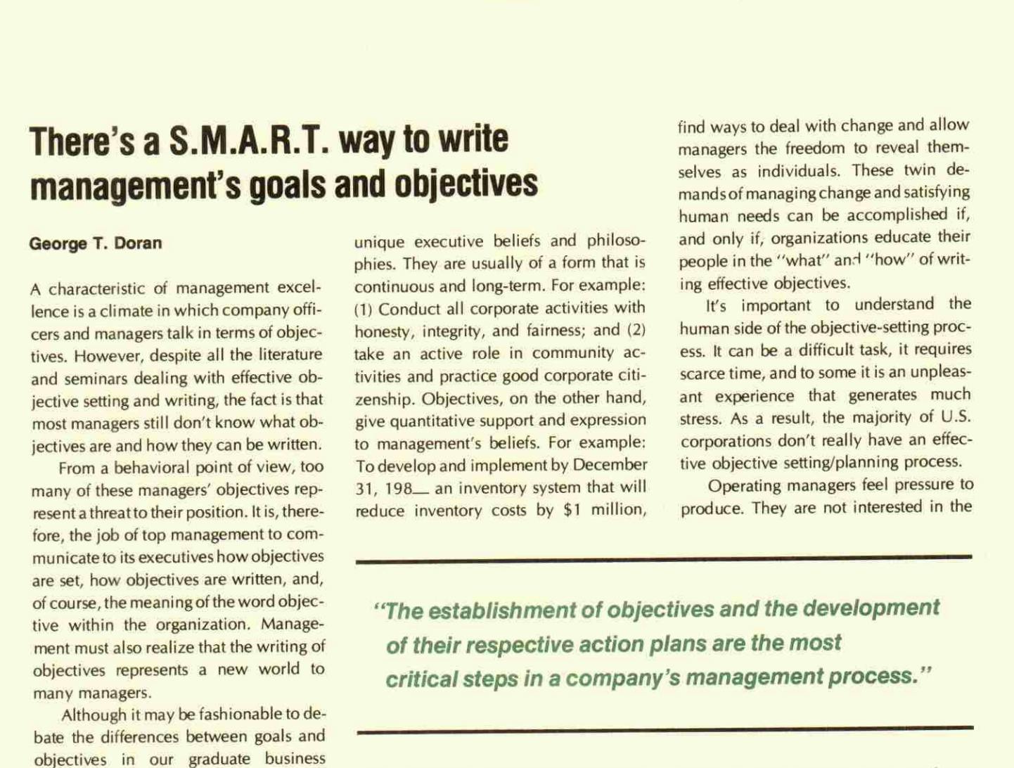 The first article published about SMART goals by George T. Doran. 