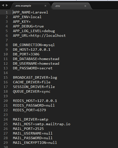 Archivo .env ejemplo Laravel