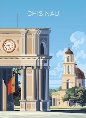 Historic Chisinau City Center Travel Poster _ Architecture Art Print _ Moldova Landmark Wall Decor.jpg