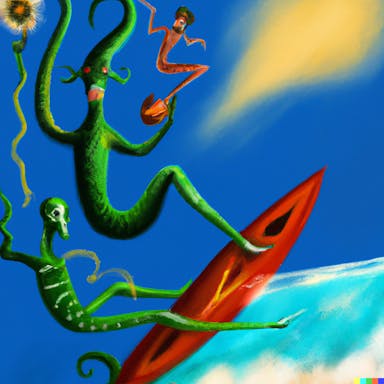 DALL·E 2022-09-30 20.12.54 - Surfing with Aliens, painting in the style of Salvador Dali.png