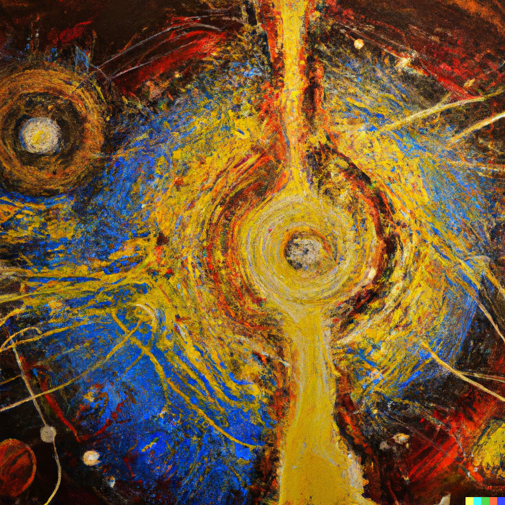 DALL·E 2022-08-04 19.04.20 - A painting, titled _bound by time and space_, reflective, abstract.png