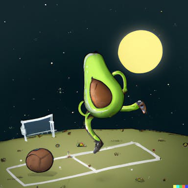 DALL·E 2022-08-04 17.56.56 - avocado with a paperclip-man playing soccer on the surface of the moon, digital art cartoon.png