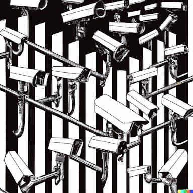 DALL·E 2022-08-04 18.57.02 - security cameras and fences in the style of MC Escher.png