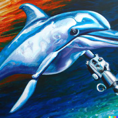 DALL·E 2022-07-25 22.56.47 - oil painting of robotic dolphin, impressive, sharp.png