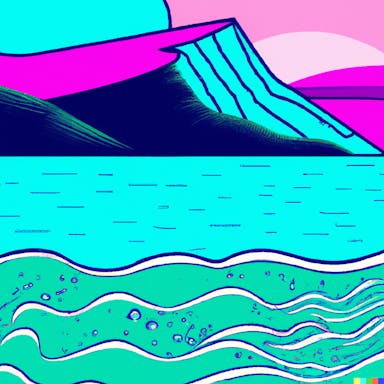 DALL·E 2022-10-28 21.05.08 - art deco poster of an ocean with a mountain in the background, vibrant, colour pop .png