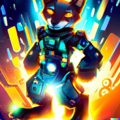 DALL·E 2022-07-25 23.14.34 - a robotic mech fox, digital art in the style of solarpunk, bright colours, light flares.png
