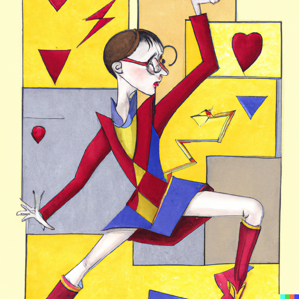 DALL·E 2022-10-06 20.05.38 - Harry Potter in school uniform dressed as the queen of hearts doing aerobics, in the style of cubism .png