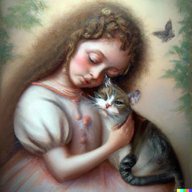 DALL·E 2022-09-30 21.29.41 - soft summer memory of a girl and her cat, baroque painting.png