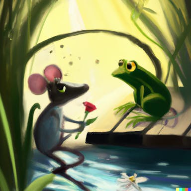 DALL·E 2022-08-04 20.20.38 - a rat going on a date with a frog, digital art in the style of Disney Pixar.png