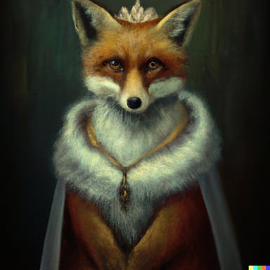 DALL·E 2022-07-25 22.54.36 - a fox dressed as a regal queen, oil painting, Rembrandt, moody.png
