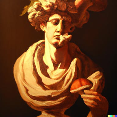 DALL·E 2022-08-04 23.33.09 - ancient greek bust eating a mushroom, oil painting in the style of Adam Styka.png