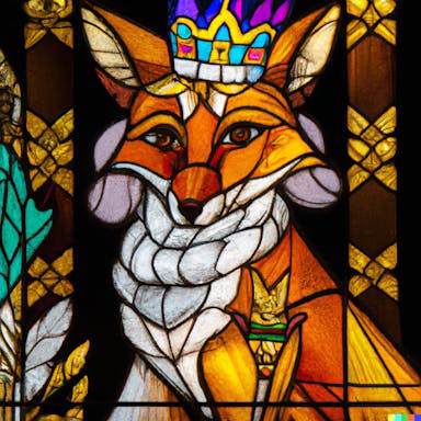 DALL·E 2022-07-25 22.50.03 - stained glass window depicting a fox dressed as a queen.png
