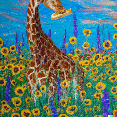 DALL·E 2022-09-29 15.47.56 - painting of a giraffe in a field of flowers, eating a sandwich, in the style of Vincent Van Gogh.png