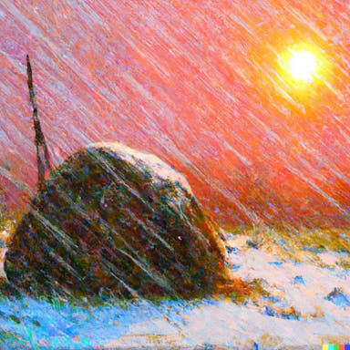 DALL·E 2022-10-28 23.13.30 - hayrick on a field in bright sunset painted by monet while it snows.png