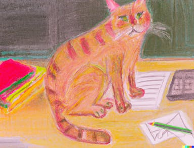 DALL·E 2022-09-29 14.57.02 - pastel drawing of an orange tabby cat sitting at a desk doing taxes, coral colors.png