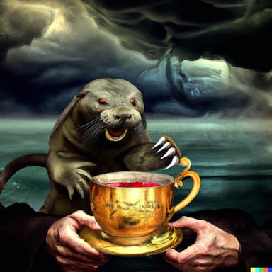 DALL·E 2022-10-28 23.22.44 - a stormy tea cup, with a large otter holding the tea cup in his hands, fantasy digital art.png