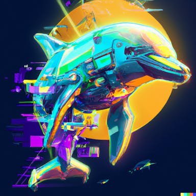 DALL·E 2022-07-25 22.58.17 - a robotic mech dolphin, digital art in the style of solarpunk, bright colours, light flares.png