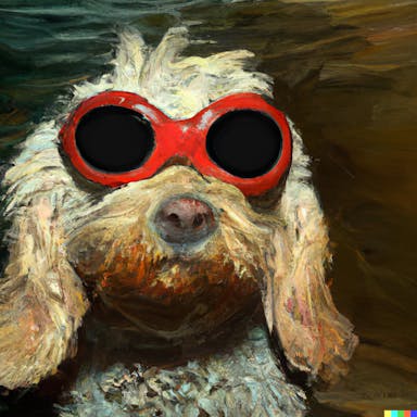 DALL·E 2022-08-04 22.16.30 - portrait of a dog wearing sunglasses underwater, oil painting in the style of Rembrandt.png