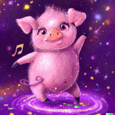 DALL·E 2022-08-04 18.10.34 - magical disco piglet dancing on its back, purples, sparkles, digital art.png