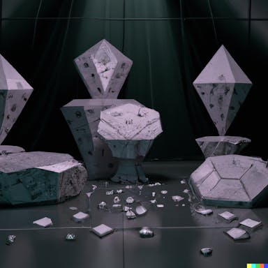DALL·E 2022-09-30 17.35.40 - the four diamonds from Steven Universe, in a giant diamond throne room, realistic studio photograph, high resolution, moody.png