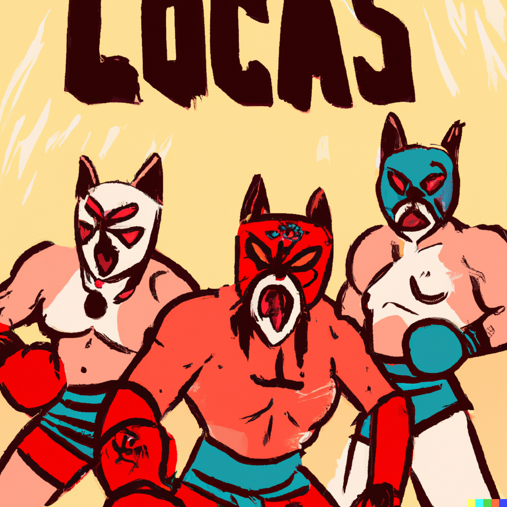 DALL·E 2022-08-04 20.28.18 - an illustration of cat luchadors, in the style of a 90s comic.png
