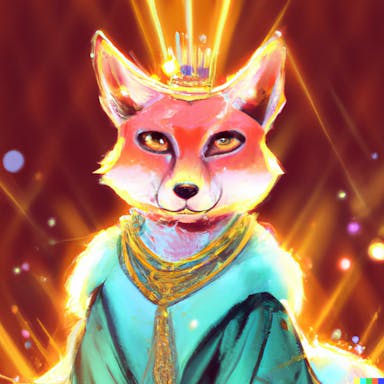 DALL·E 2022-07-25 22.53.52 - a fox dressed as a queen, digital art in the style of solarpunk, bright colours, light flares.png