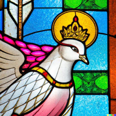 DALL·E 2022-07-25 23.01.04 - stained glass window depicting a pigeon dressed as a queen.png