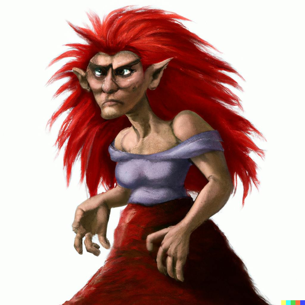 DALL·E 2022-10-13 19.36.08 - an angry and confused troll wearing a red dress, fantasy digital art, high detail.png