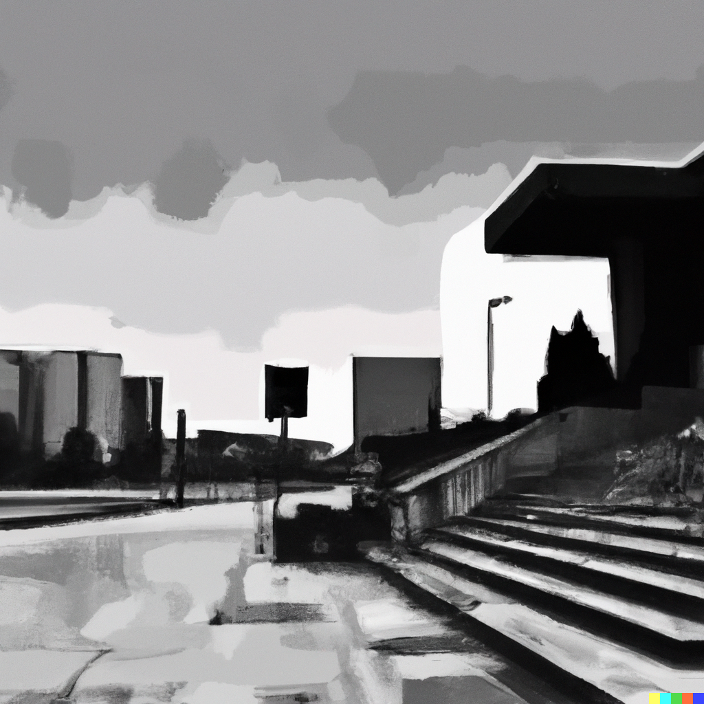 DALL·E 2022-08-04 20.04.12 - gated suburb, poster in the style of the artwork from the film Metropolis, black and white, sombre.png