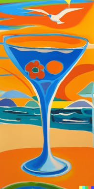 DALL·E 2022-10-28 21.03.26 - painting of an entire martini glass, Mediterranean seaside, blues, turquoise, tangerine, By Edvard Munch.png