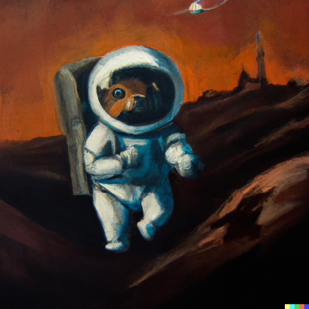 DALL·E 2022-08-04 19.35.00 - a platypus astronaut in space, mars landing, oil painting.png
