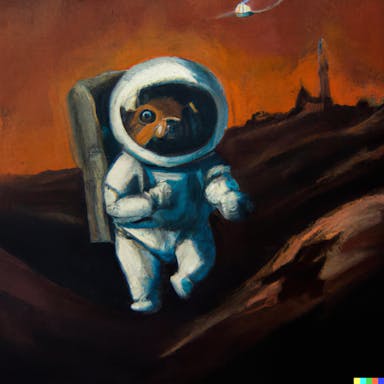 DALL·E 2022-08-04 19.35.00 - a platypus astronaut in space, mars landing, oil painting.png