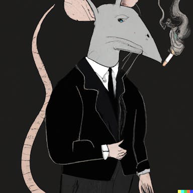 DALL·E 2022-08-04 20.49.29 - illustration of a trendy rat wearing a blazer, with sideburns, smoking a cigarette, tall, in the New Yorker cover style.png