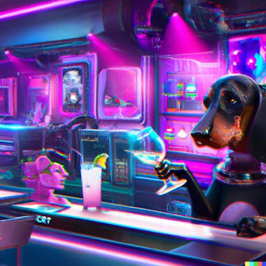 DALL·E 2022-10-28 21.29.17 - dachshund holding a gin and tonic, cyberpunk, digital artwork, trending artstation.png