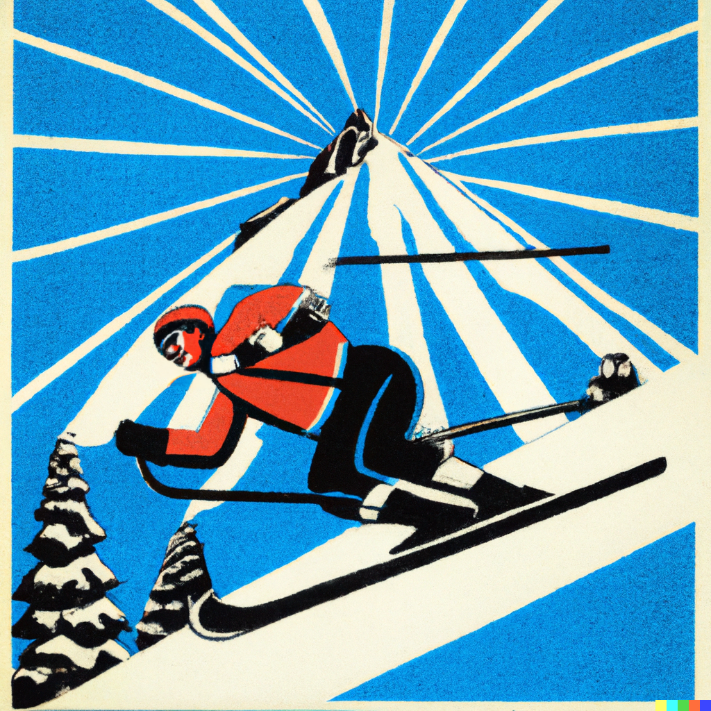 DALL·E 2022-10-28 18.29.16 - art deco print of a man skiing, a big grin on his face, vibrant, sunshine, blue sky.png