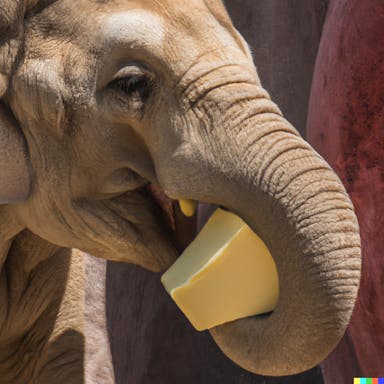 DALL·E 2022-08-04 17.38.33 - photograph of a elephant eating a big cheese, high definition 8k.png
