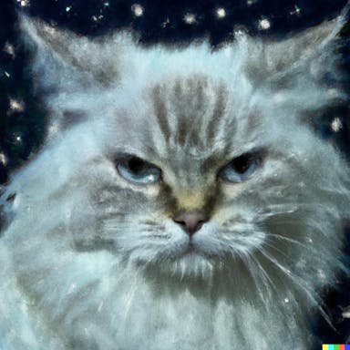 DALL·E 2022-08-04 18.19.35 - white siberian neva masquerade cat, glaring angrily at the camera, in the style of Van Gogh's Starry Night.png