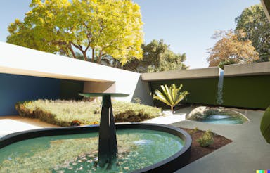 DALL·E 2022-10-28 22.47.57 - wide angle landscape shot of a mid century garden with a fountain, Modernism, abstract.png