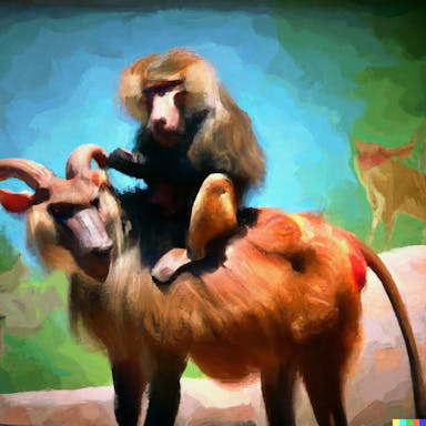 DALL·E 2022-08-04 19.01.43 - oil painting of A baboon riding a goat in the style of da vinci.png